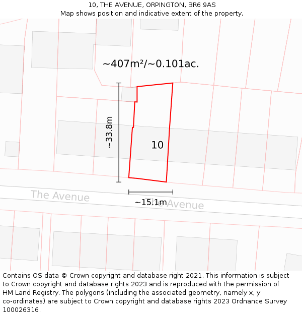 10, THE AVENUE, ORPINGTON, BR6 9AS: Plot and title map