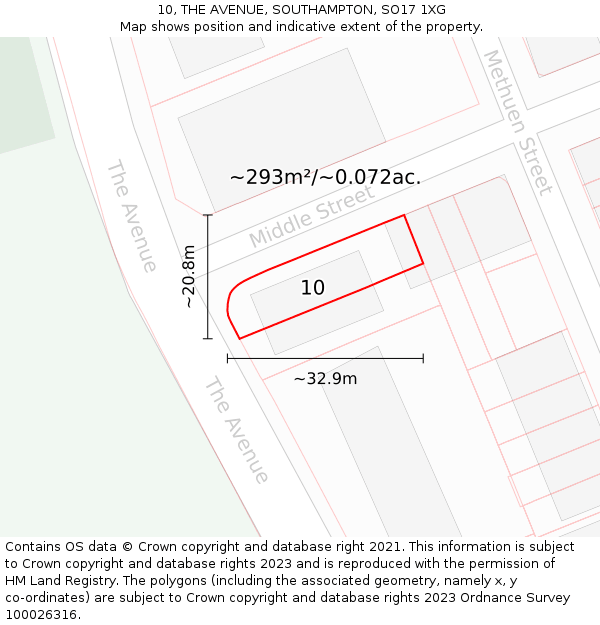 10, THE AVENUE, SOUTHAMPTON, SO17 1XG: Plot and title map