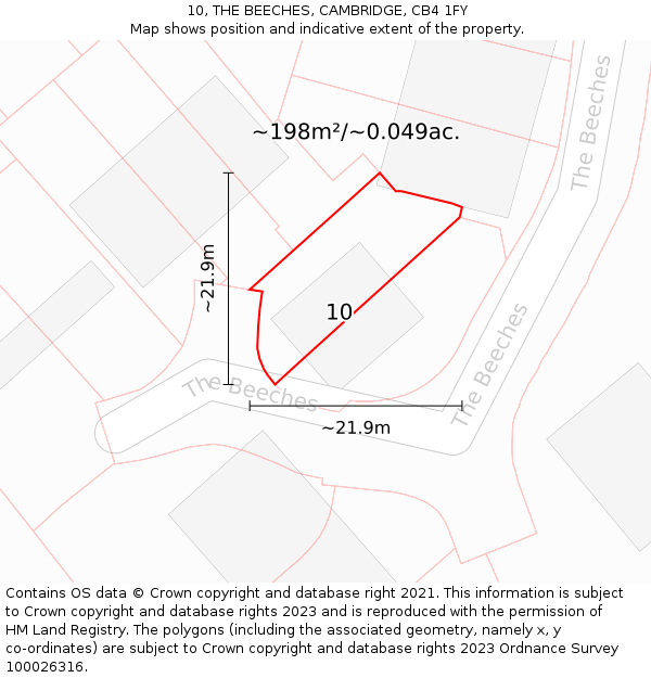 10, THE BEECHES, CAMBRIDGE, CB4 1FY: Plot and title map