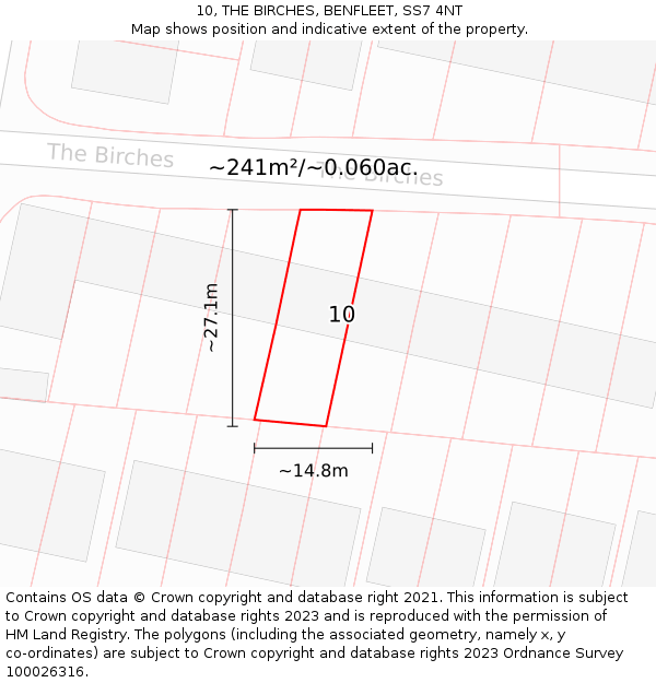 10, THE BIRCHES, BENFLEET, SS7 4NT: Plot and title map