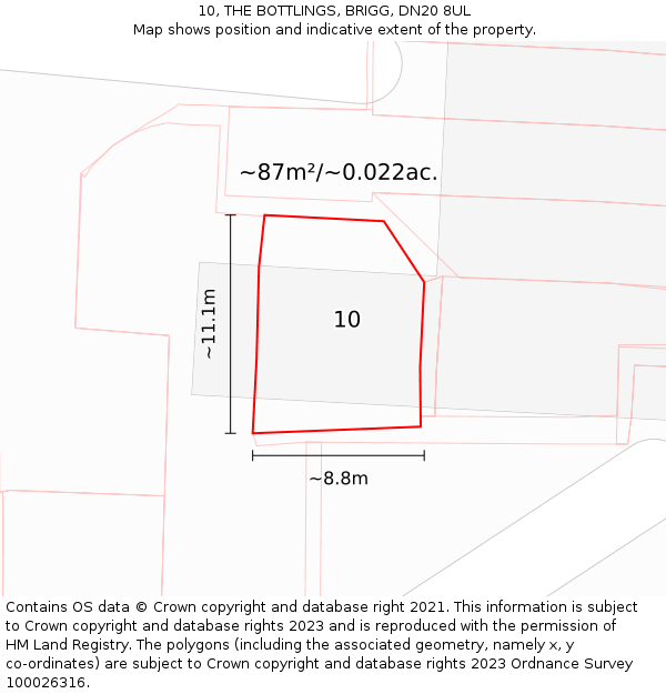 10, THE BOTTLINGS, BRIGG, DN20 8UL: Plot and title map