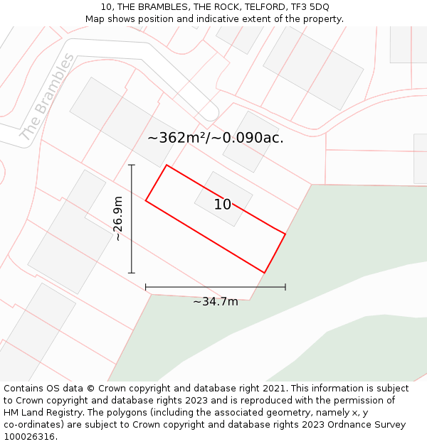 10, THE BRAMBLES, THE ROCK, TELFORD, TF3 5DQ: Plot and title map