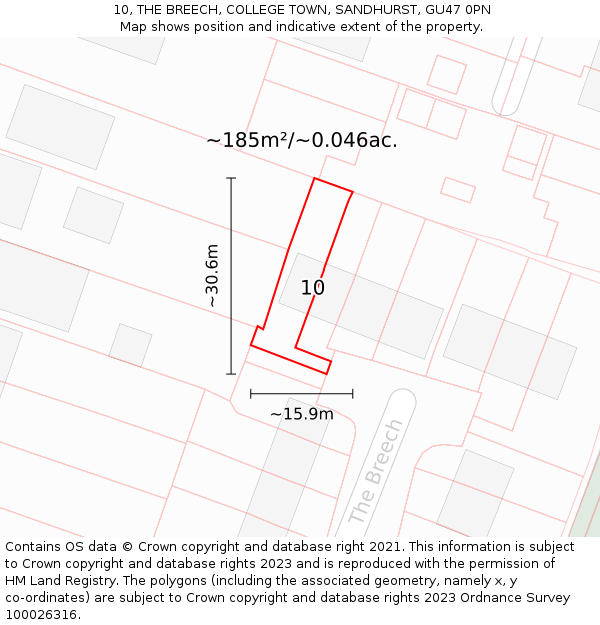 10, THE BREECH, COLLEGE TOWN, SANDHURST, GU47 0PN: Plot and title map