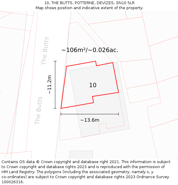 10, THE BUTTS, POTTERNE, DEVIZES, SN10 5LR: Plot and title map