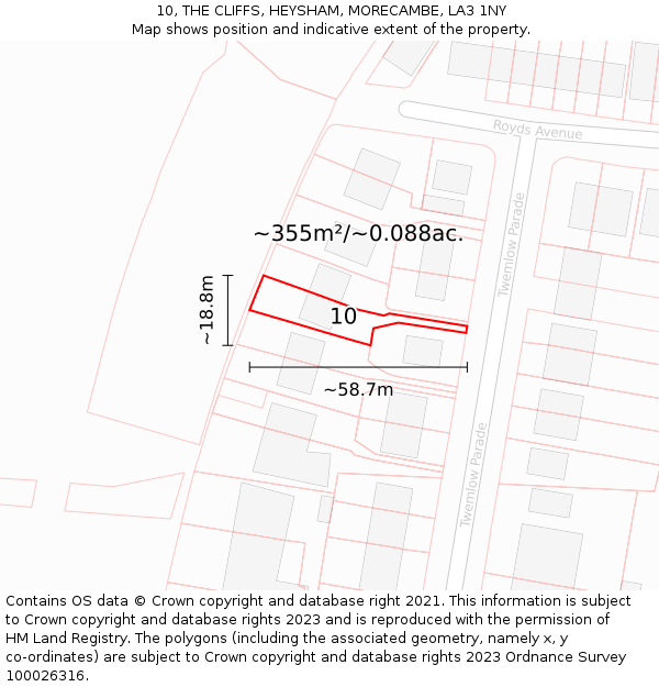 10, THE CLIFFS, HEYSHAM, MORECAMBE, LA3 1NY: Plot and title map