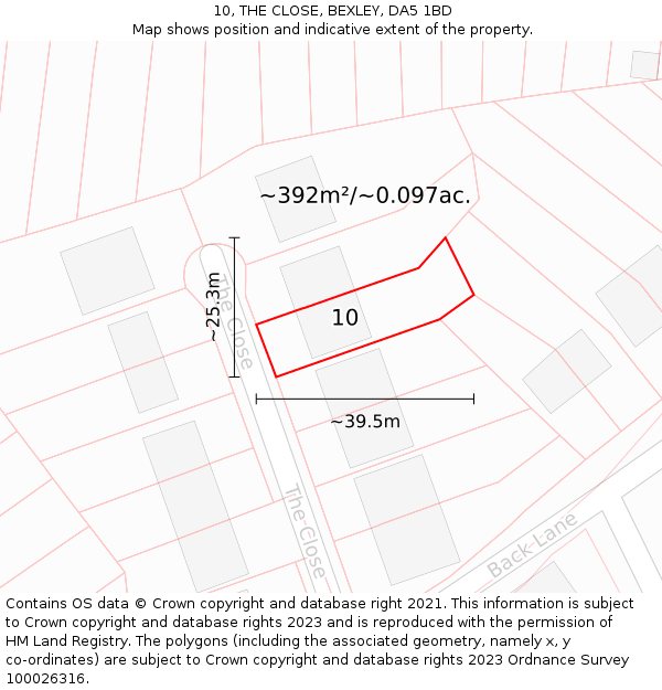 10, THE CLOSE, BEXLEY, DA5 1BD: Plot and title map