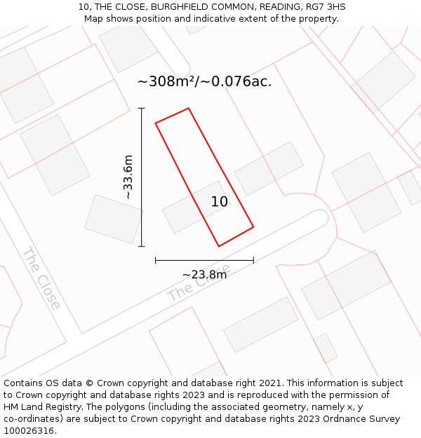 10, THE CLOSE, BURGHFIELD COMMON, READING, RG7 3HS: Plot and title map