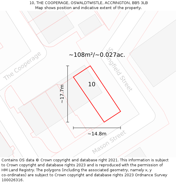 10, THE COOPERAGE, OSWALDTWISTLE, ACCRINGTON, BB5 3LB: Plot and title map