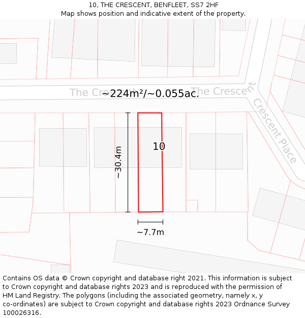 10, THE CRESCENT, BENFLEET, SS7 2HF: Plot and title map