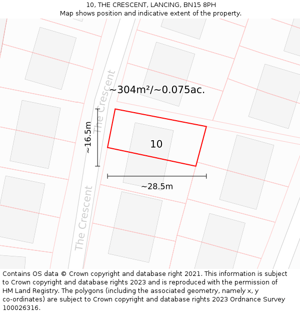 10, THE CRESCENT, LANCING, BN15 8PH: Plot and title map