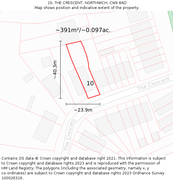 10, THE CRESCENT, NORTHWICH, CW9 8AD: Plot and title map