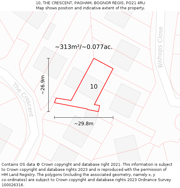10, THE CRESCENT, PAGHAM, BOGNOR REGIS, PO21 4RU: Plot and title map