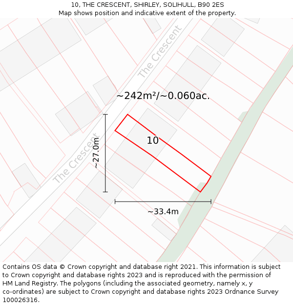 10, THE CRESCENT, SHIRLEY, SOLIHULL, B90 2ES: Plot and title map
