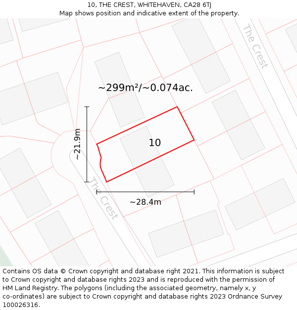 10, THE CREST, WHITEHAVEN, CA28 6TJ: Plot and title map
