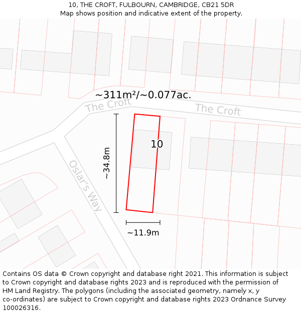 10, THE CROFT, FULBOURN, CAMBRIDGE, CB21 5DR: Plot and title map