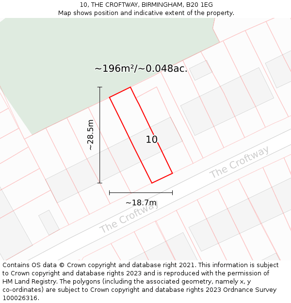 10, THE CROFTWAY, BIRMINGHAM, B20 1EG: Plot and title map