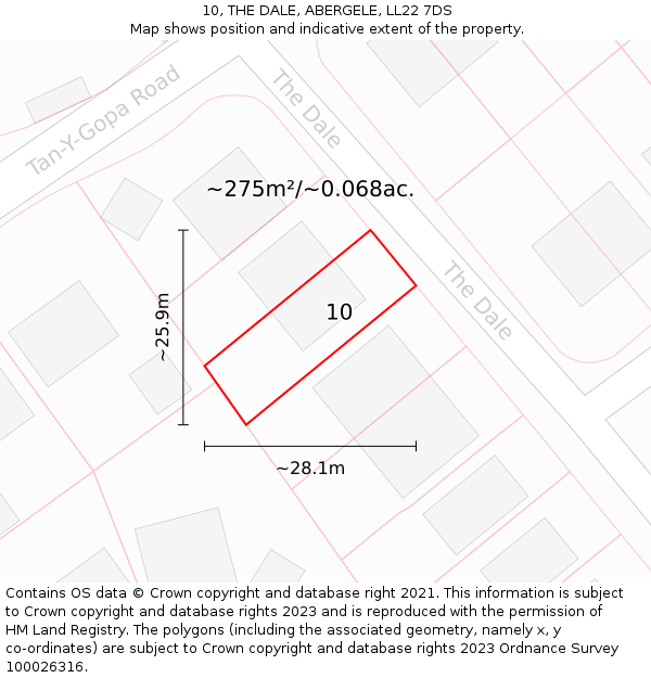 10, THE DALE, ABERGELE, LL22 7DS: Plot and title map