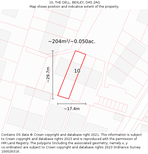 10, THE DELL, BEXLEY, DA5 2AG: Plot and title map
