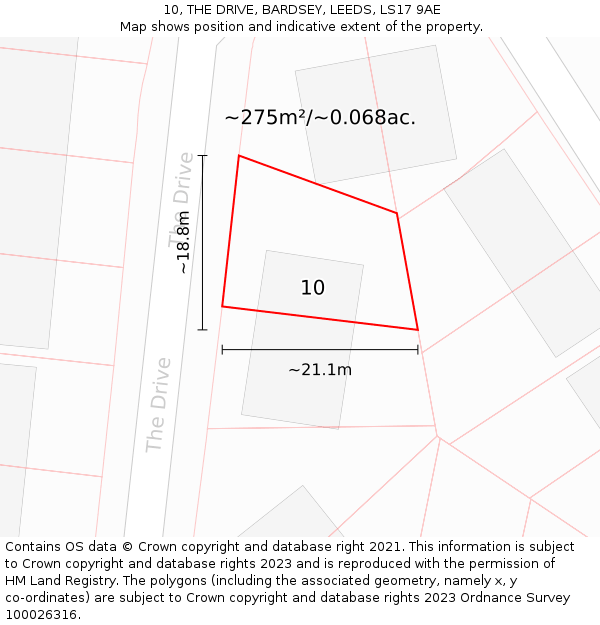 10, THE DRIVE, BARDSEY, LEEDS, LS17 9AE: Plot and title map