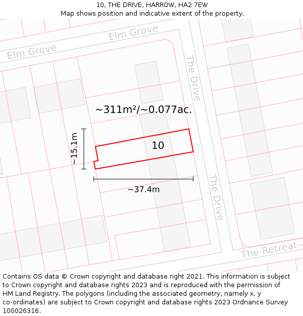 10, THE DRIVE, HARROW, HA2 7EW: Plot and title map