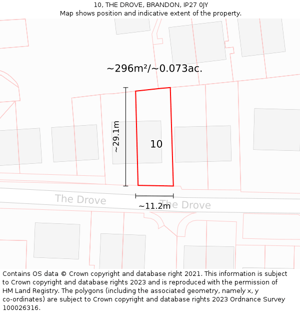 10, THE DROVE, BRANDON, IP27 0JY: Plot and title map