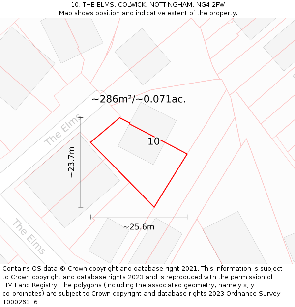 10, THE ELMS, COLWICK, NOTTINGHAM, NG4 2FW: Plot and title map