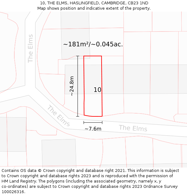10, THE ELMS, HASLINGFIELD, CAMBRIDGE, CB23 1ND: Plot and title map