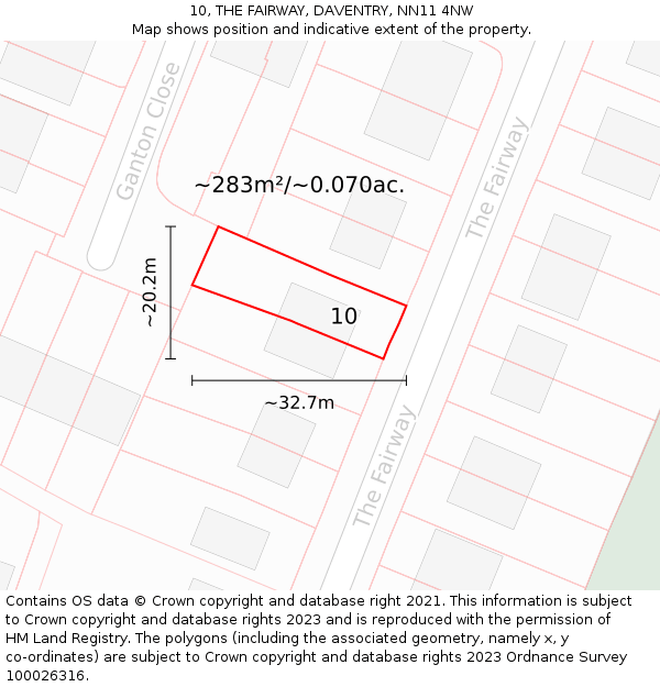 10, THE FAIRWAY, DAVENTRY, NN11 4NW: Plot and title map