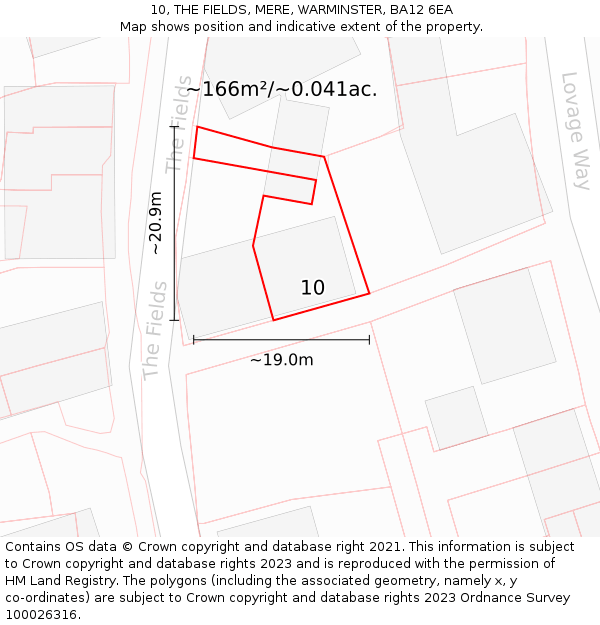 10, THE FIELDS, MERE, WARMINSTER, BA12 6EA: Plot and title map