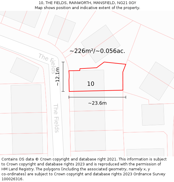 10, THE FIELDS, RAINWORTH, MANSFIELD, NG21 0GY: Plot and title map