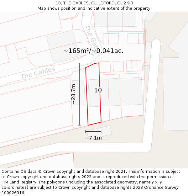 10, THE GABLES, GUILDFORD, GU2 9JR: Plot and title map