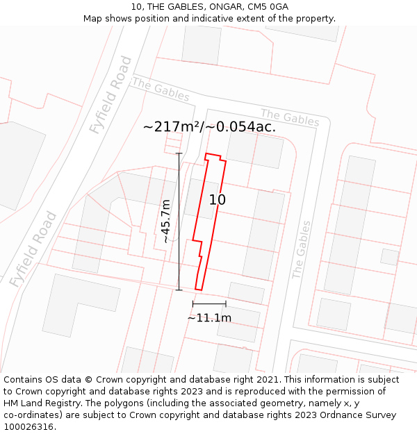 10, THE GABLES, ONGAR, CM5 0GA: Plot and title map