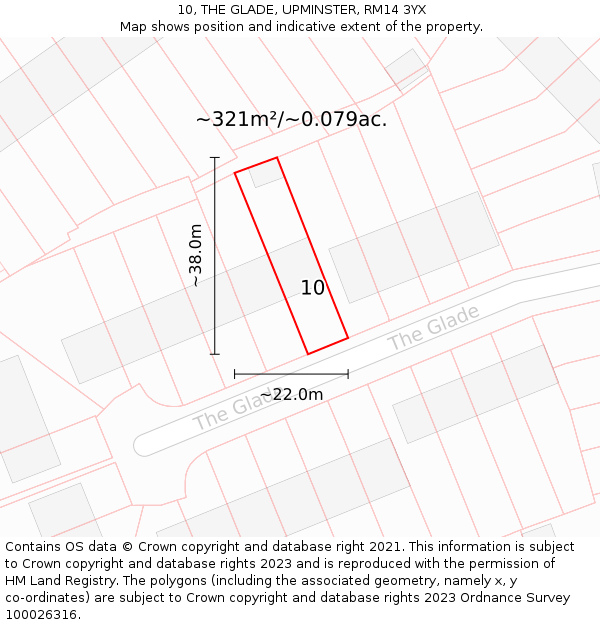 10, THE GLADE, UPMINSTER, RM14 3YX: Plot and title map