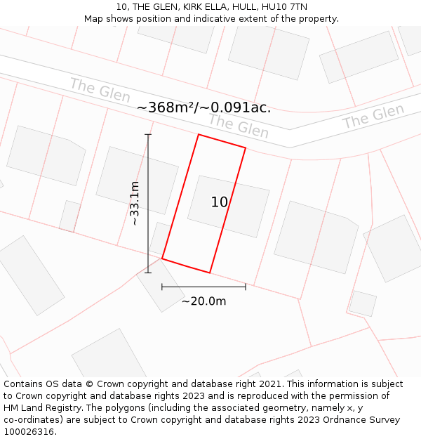 10, THE GLEN, KIRK ELLA, HULL, HU10 7TN: Plot and title map