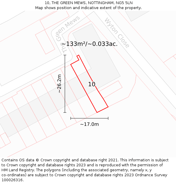10, THE GREEN MEWS, NOTTINGHAM, NG5 5LN: Plot and title map