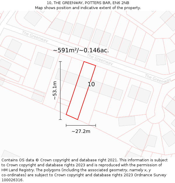 10, THE GREENWAY, POTTERS BAR, EN6 2NB: Plot and title map