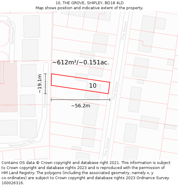 10, THE GROVE, SHIPLEY, BD18 4LD: Plot and title map