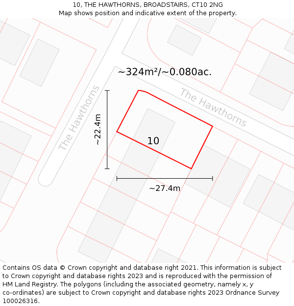 10, THE HAWTHORNS, BROADSTAIRS, CT10 2NG: Plot and title map