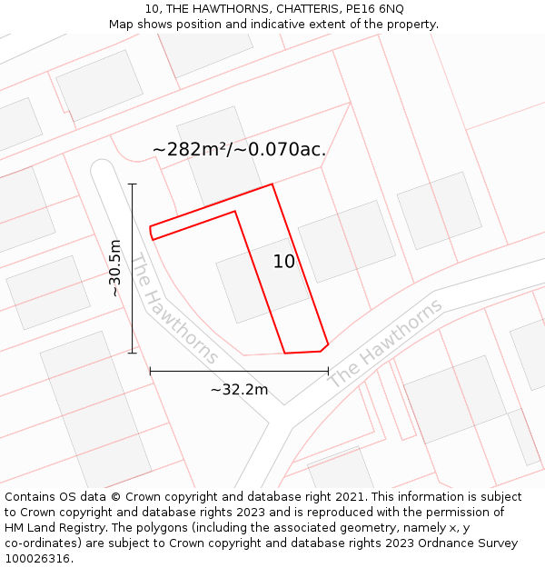 10, THE HAWTHORNS, CHATTERIS, PE16 6NQ: Plot and title map