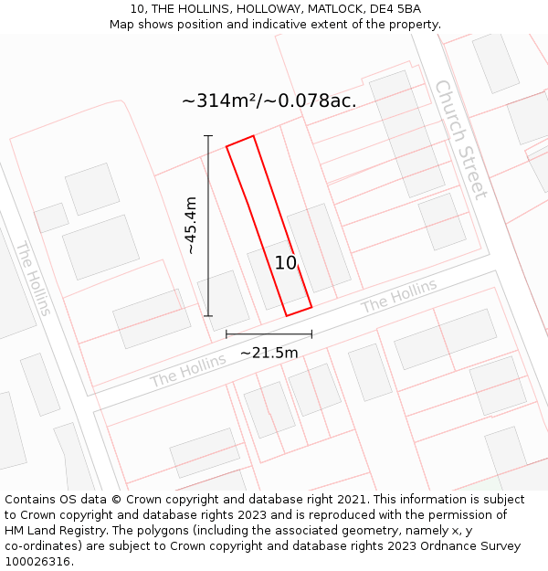 10, THE HOLLINS, HOLLOWAY, MATLOCK, DE4 5BA: Plot and title map