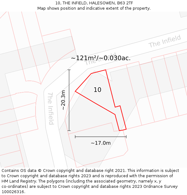 10, THE INFIELD, HALESOWEN, B63 2TF: Plot and title map