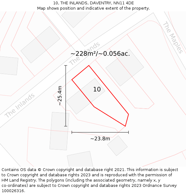 10, THE INLANDS, DAVENTRY, NN11 4DE: Plot and title map