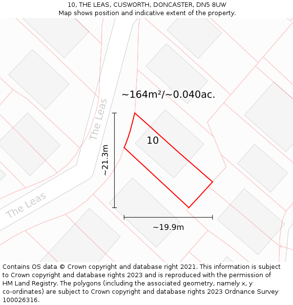 10, THE LEAS, CUSWORTH, DONCASTER, DN5 8UW: Plot and title map