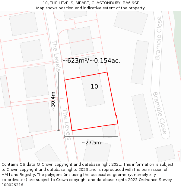 10, THE LEVELS, MEARE, GLASTONBURY, BA6 9SE: Plot and title map