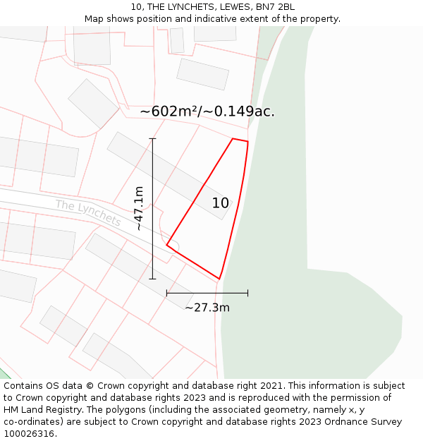 10, THE LYNCHETS, LEWES, BN7 2BL: Plot and title map