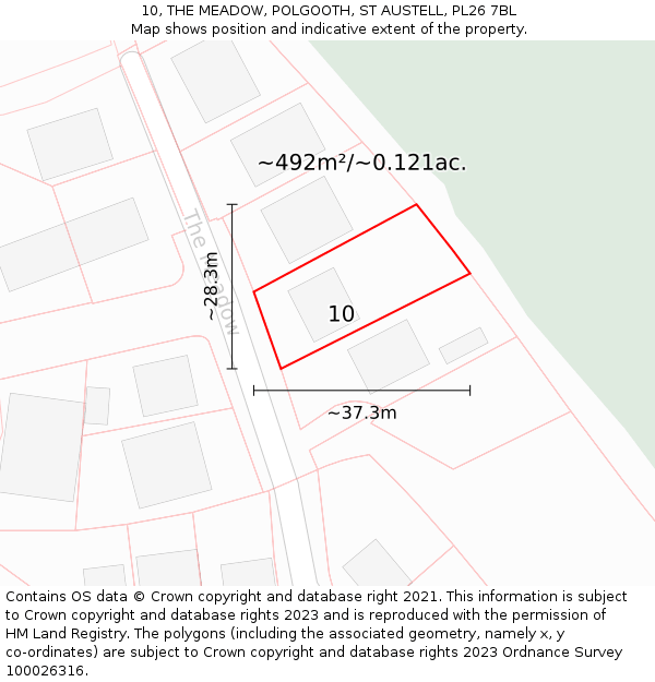 10, THE MEADOW, POLGOOTH, ST AUSTELL, PL26 7BL: Plot and title map