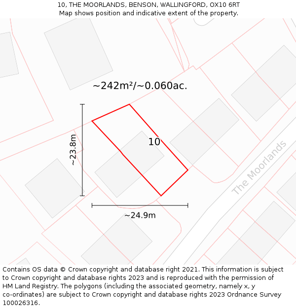 10, THE MOORLANDS, BENSON, WALLINGFORD, OX10 6RT: Plot and title map