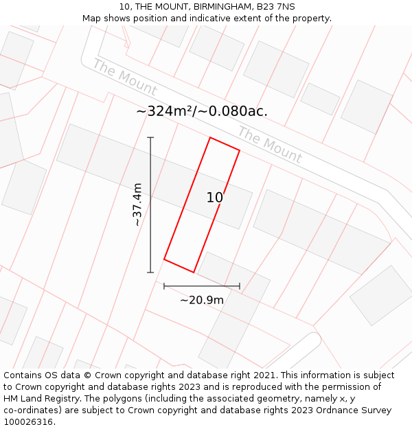 10, THE MOUNT, BIRMINGHAM, B23 7NS: Plot and title map