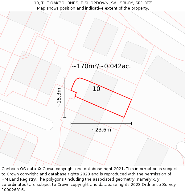 10, THE OAKBOURNES, BISHOPDOWN, SALISBURY, SP1 3FZ: Plot and title map