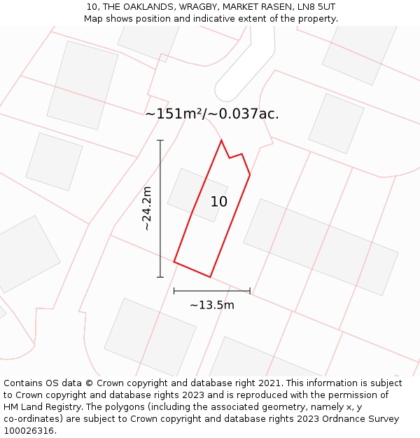 10, THE OAKLANDS, WRAGBY, MARKET RASEN, LN8 5UT: Plot and title map